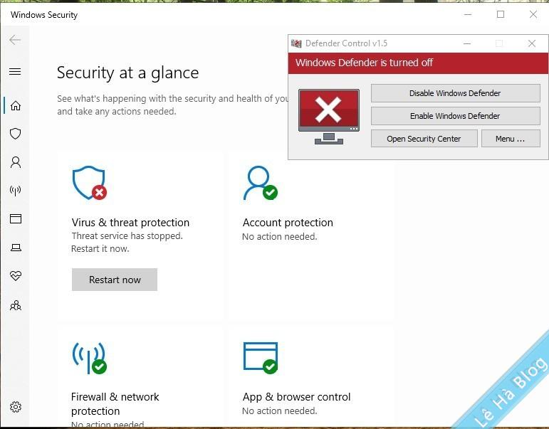 Defender Control 2.1 – Vô hiệu hóa Windows Defender - Lehait.net